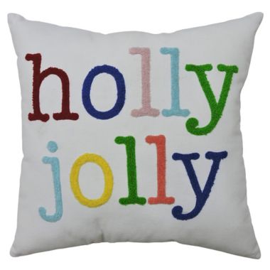 H for Happy&trade; Holly Jolly Square Christmas Throw Pillow in White. View a larger version of this product image.