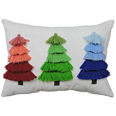 H for Happy&trade; Fringe Tassel Tree Oblong Christmas Throw Pillow in White. View a larger version of this product image.