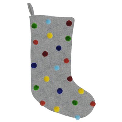 H for Happy&trade; Whimsy Pom Pom Christmas Stocking in Grey