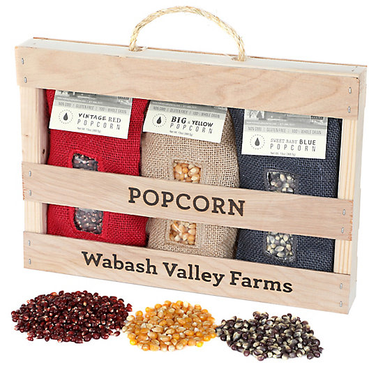 Alternate image 1 for Wabash Valley Farms™ 3-Pack Mini Burlap Popcorn Bags in Handmade Wooden Crate