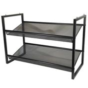 Squared Away&trade; 2-Tier Perforated Metal Shoe Rack in Black