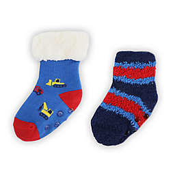 Capelli New York 2-Pack Construction Vehicles and Stripes Slipper Socks in Blue