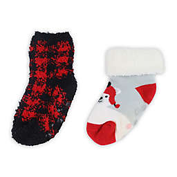 Capelli New York Size 12-24M 2-Pack Polar Bear and Plaid Socks in Grey/Red