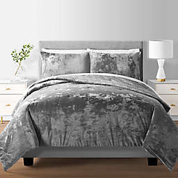Faux Velvet 3-Piece Reversible Full/Queen Comforter Set in Grey