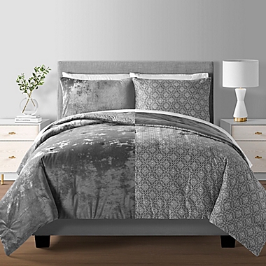 Faux Velvet 3-Piece Reversible Full/Queen Comforter Set in Grey. View a larger version of this product image.