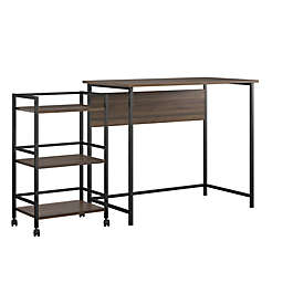 Ameriwood Home Basso Desk with Rolling Cart in Walnut/Black