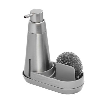 Squared Away&trade; 3-Piece Stainless Steel Soap Pump Caddy with Coil Scrubber