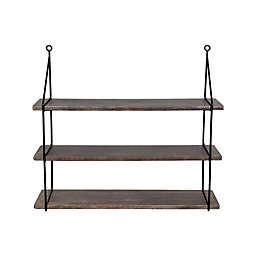 Stratton Home Decor 3-Tier Mango Wood and Metal Wall Shelf in Natural Wood