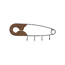 Stratton Home Decor Farmhouse Wood and Metal Safety Pin Wall Hanger in Brown/Black