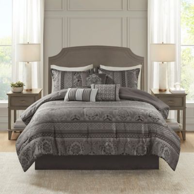 Madison Park Bellagio 7-Piece Jacquard Queen Comforter Set in Grey
