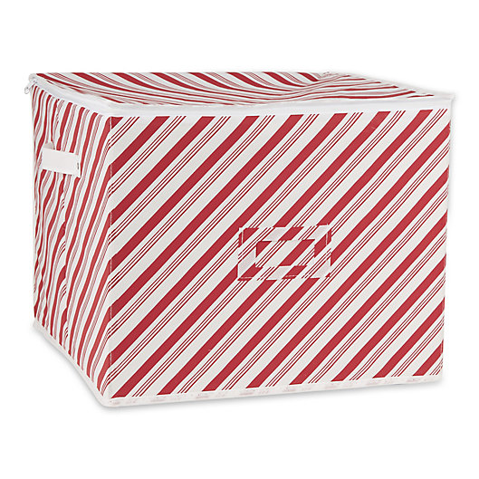 Alternate image 1 for Large Holiday Stripe Christmas Ornament Storage Box in Red/White
