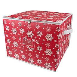 Snowflake Print Ornament Storage Bin in Red/White