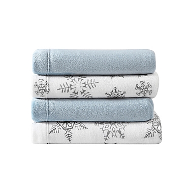 Eddie Bauer&reg; Tossed Snowflake Plush Fleece Queen Sheet Set in Grey. View a larger version of this product image.
