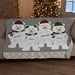 Polar Bear Family Personalized 50-Inch x 60-Inch Quilted Blanket