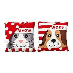 Glitzhome® Hooked Christmas 3D "Meow" and "Woof" Throw Pillows (Set of 2)