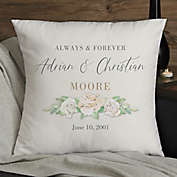 Floral Anniversary Personalized Square Throw Pillow in White