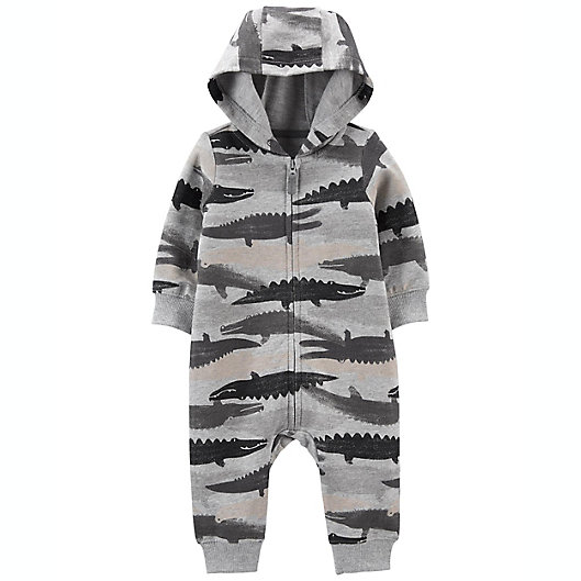 Alternate image 1 for carter's® Size 18M Alligator Zip-Up French Terry Jumpsuit in Grey