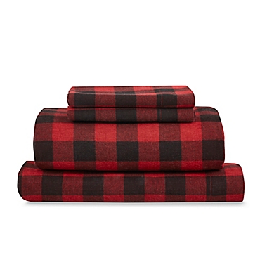 Buffalo Check Flannel Queen Sheet Set in Black/Racing Red. View a larger version of this product image.
