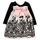 Alternate image 0 for Bonnie Baby Size 0-3M Velvet Flocked Dress with Bow in Black/Cream/Pink