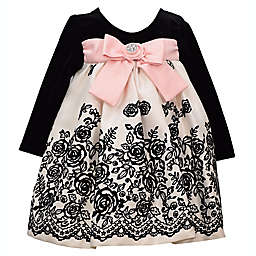 Bonnie Baby Size 6-9M Velvet Flocked Dress with Bow in Black/Cream/Pink