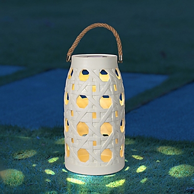 Everhome&trade; Solar LED Ceramic Lantern in White. View a larger version of this product image.