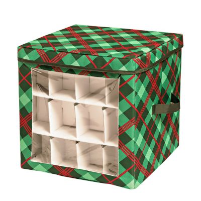 Honey-Can-Do&reg; Plaid Christmas Ornament Storage Cube in Green/Red