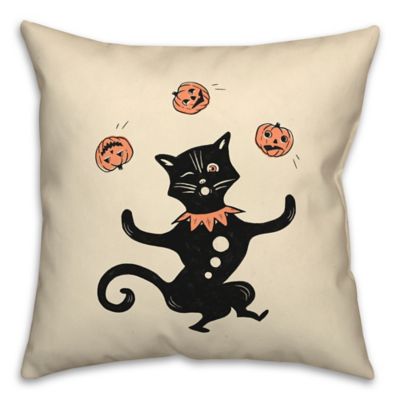 Happy Halloweentown Halloween Vintage Style Cat Throw Pillow 16x16 Multicolor 