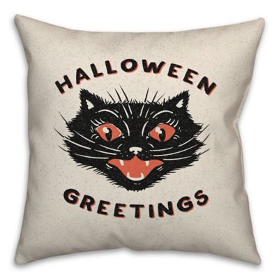 16x16 Happy Halloweentown Halloween Vintage Style Cat Throw Pillow Multicolor 