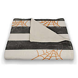Designs Direct Spiderwebs and Stripes Fleece Retro Halloween Throw Blanket in Black