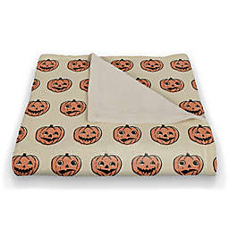 Designs Direct Trick or Treat Pumpkin Print Fleece Throw Blanket in Orange