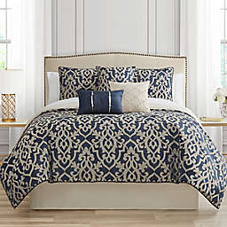 Marquis® by Waterford Carnaby 7-Piece Reversible Queen Comforter Set in Navy