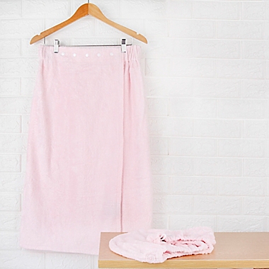Soft &amp; Cozy 2-Piece Bath Wrap &amp; Hair Towel Set in Pink. View a larger version of this product image.