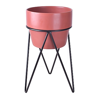 Studio 3B&trade; Rockwell 20-Inch Ceramic Planter in Terracotta with Metal Stand. View a larger version of this product image.