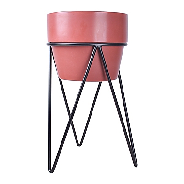 Studio 3B&trade; Rockwell Ceramic Planter in Terracotta with Metal Stand. View a larger version of this product image.