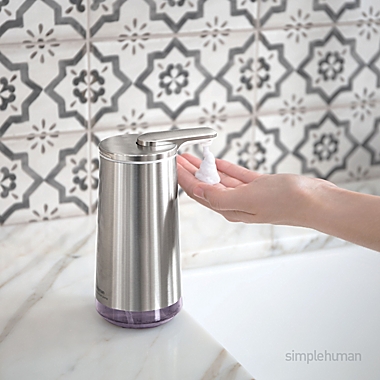 simplehuman&reg; Foam Sensor Pump Soap Dispenser in Brushed Stainless Steel. View a larger version of this product image.