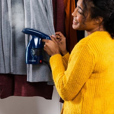 Black & Decker&trade; HGS011S Easy Garment Steamer in Navy. View a larger version of this product image.