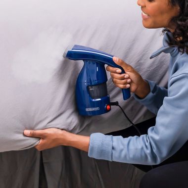 Black & Decker&trade; HGS011S Easy Garment Steamer in Navy. View a larger version of this product image.