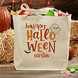 Happy Halloween Personalized 20-Inch x 15-Inch Canvas Tote Bag
