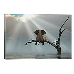 iCanvas Elephant And Dog Are Sitting On A Tree Canvas Wall Art