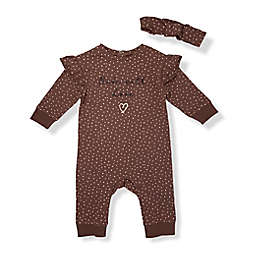 Mini Heroes™ 2-Piece Luv Romper and Headband Set in Taupe