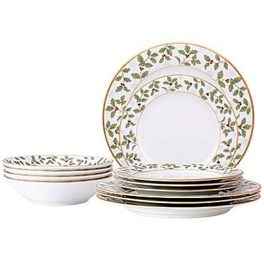 Noritake&trade; Holly Berry 12-Piece Dinnerware Set in Gold. View a larger version of this product image.