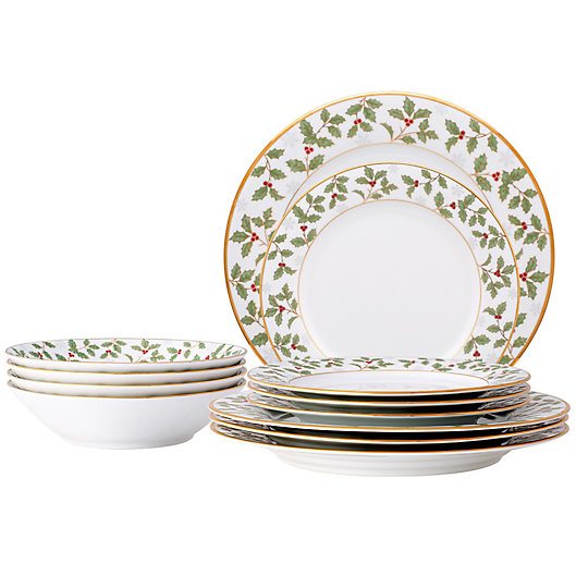 Alternate image 1 for Noritake™ Holly Berry 12-Piece Dinnerware Set in Gold