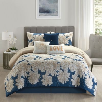 Stratford Park Bethany 7-Piece Queen Comforter Set In Beige/blue