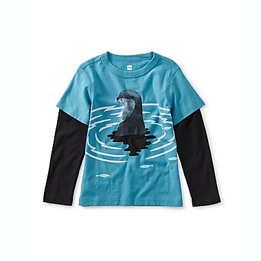 Tea Collection Size 3T Otterly Awesome Layered Graphic Tee in Nordic Blue. View a larger version of this product image.