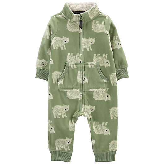 Alternate image 1 for carter's® Size 9M Bear Zip-Up French Terry Jumpsuit in Green