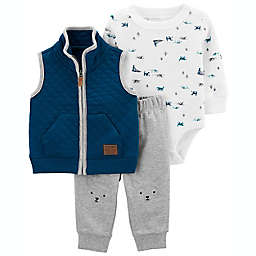 carter's® Wolf 3-Piece Quilted Vest Set in Teal/Grey
