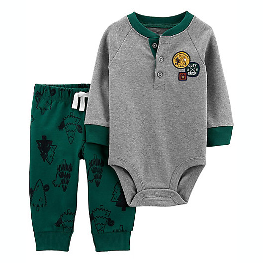 Alternate image 1 for carter's® Size 18M 2-Piece Camper Henley Bodysuit and Pant Set in Grey/Green