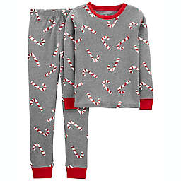 carter's® Size 2T 2-Piece Snug Fit Candy Cane Pajama Set in Grey