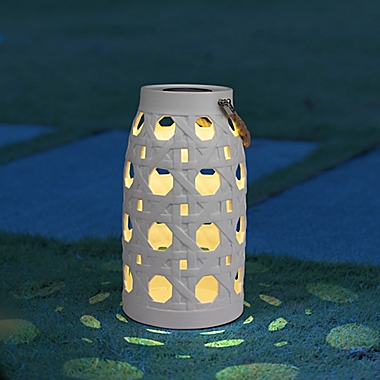 Everhome&trade; Small Solar LED Ceramic Lantern in White. View a larger version of this product image.