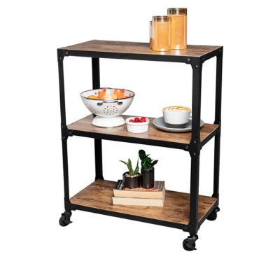 Squared Away&trade; 3-Tier Wood and Metal Utility Cart in Black/Natural